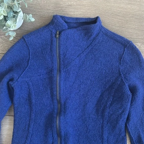 EILEEN FISHER 100% Blue Merino Wool Blue Zip-Up Jacket - Picture 2 of 7